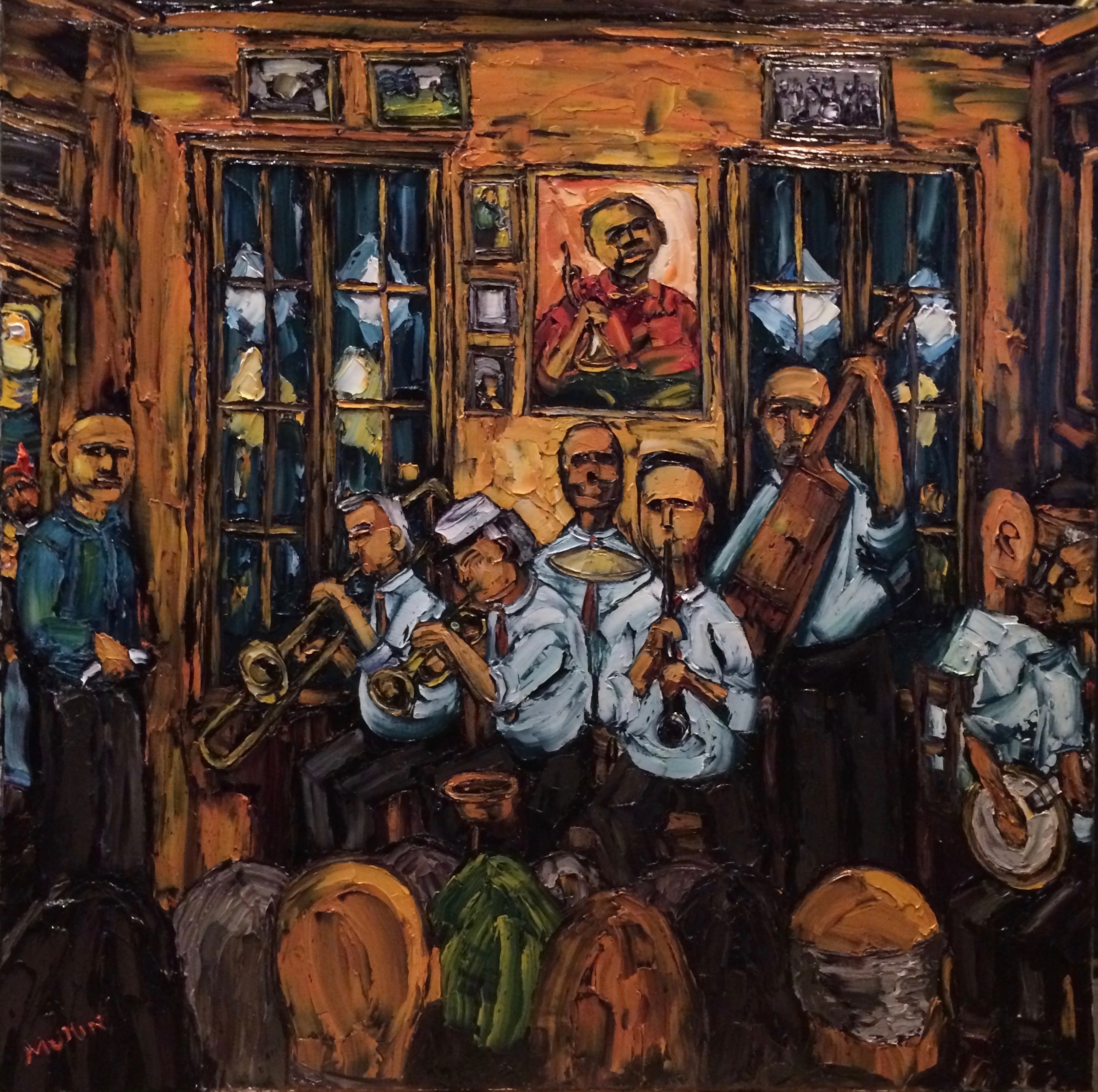 Marmalade or Sweet Emma’s Band (Preservation Hall, New Orleans). Oil on canvas, 30” x 30″.